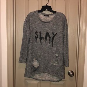 Distressed slay shirt